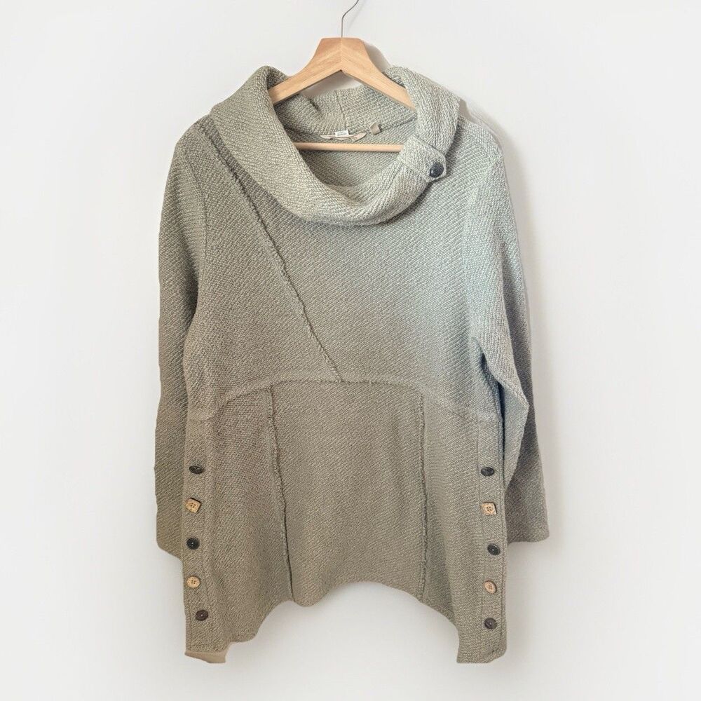 Soft Surroundings Tunic Large Green Gray Breakwater Cowl Neck Sweater Lagen Boho